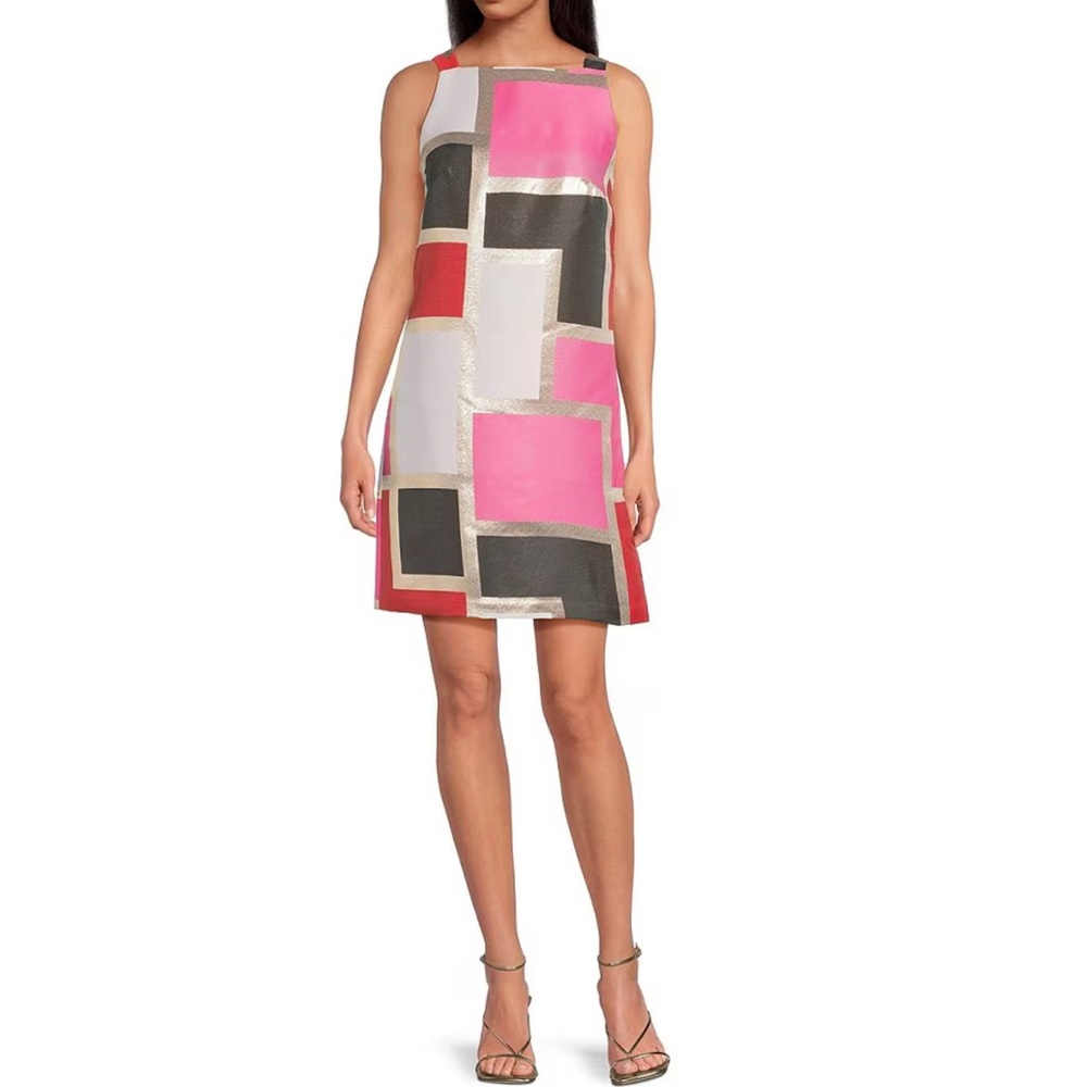 NWT Trina Turk Creosote Color Block Jacquard Square Neck Sleeveless Dress